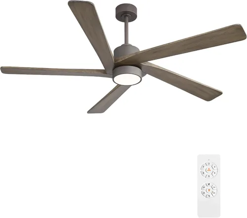 Vista 14 de WINGBO Ventilador de techo CC de 48 pulgadas con luces y control remoto, 5 cuchillas de madera maciza tallada, motor CC reversible de 6 velocidades