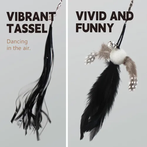 Vista 4 de SONGWAY Juguetes de varita para gatos de interior, juego de juguetes para gatos con varita retráctil y 6 recambios de juguetes de plumas, juguetes