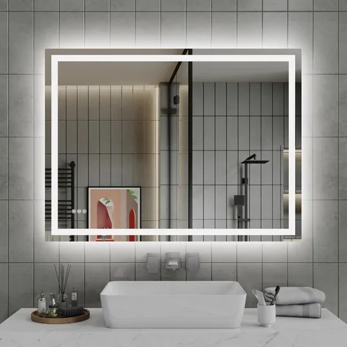 Vista 11 de Espejo LED para baño de 20 x 28 pulgadas, espejo de tocador de baño con luces, espejo iluminado antivaho montado en la pared, espejo iluminado