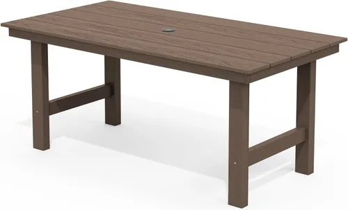 Vista 46 de SERWALL Juego de mesa de comedor de 7 piezas, muebles de comedor de polietileno de alta densidad para exteriores con agujero para paraguas y 6 Negro