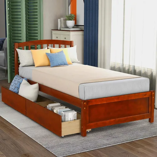 Vista 19 de Harper & Bright Designs Cama individual con cajones, cama individual de plataforma para niños con almacenamiento, plataforma de madera maciza,