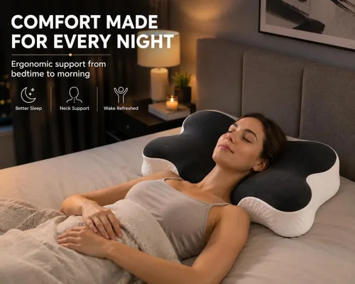 Vista 7 de Almohada cervical para el cuello para aliviar el dolor, almohada de espuma