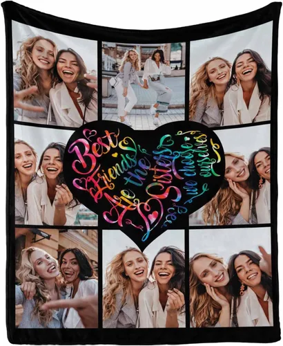 Vista 16 de InterestPrint Manta personalizada con fotos para mejor amiga, manta de cama personalizada para amiga, hermana, textos personalizados de fotos
