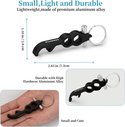 Vista 2 de munkees Herramienta hexagonal Abridor de botellas Llavero 2 unidades de abridor de cerveza llave de aluminio, accesorios de viaje al aire libre Negro