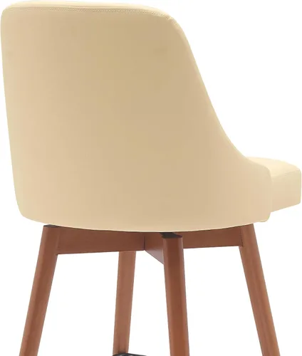 Vista 7 de Armen Living Sicily Modern Farmhouse Taburete giratorio de madera de nogal de 26 pulgadas de altura para encimera de isla de cocina, en piel Crema
