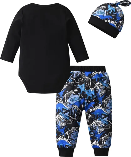 Vista 29 de Conjunto de 3 piezas de ropa de bebé recién nacido con estampado de manga larga + pantalones + sombrero