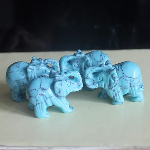 Vista 4 de Figura de elefante de cristal tallada a mano de 1.5 pulgadas para decoración del hogar (síntesis azul turquesa)