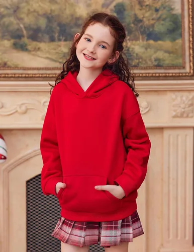 Vista 2 de Arshiner Sudaderas con Capucha de Gran Tamaño para Niñas Sudaderas Pullover de Forro Polar Conjuntos Casuales de Moda para Niños Ropa de Otoño Rojo