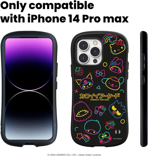 Vista 3 de iFace Badtz-Maru - Correa de cuentas + funda de primera clase para iPhone 14 Pro Max (Hello Kitty y sus amigos, Kawaii Arcade)