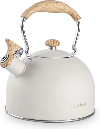 Vista 10 de Hervidor de Té, BELANKO 85 OZ / 2.5 Litros Hervidor de Té Silbante, Teteras para Estufa de Acero Inoxidable Grado Alimentario con Mango Plegable