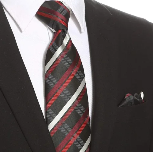 Vista 36 de KissTies Mens Checkered Tie Set Solid Color Festive Necktie + Pocket Square