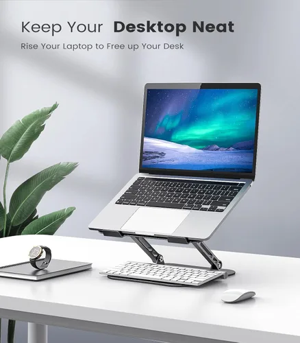 Vista 3 de Soporte ajustable para computadora portátil, soporte portátil de aluminio, ligero 17.64 oz, soporte ergonómico plegable para MacBook Air Pro de Negro