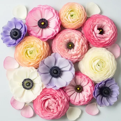 Vista 4 de Mezcla de bulbos de flores de ranúnculo pastel y anémona - Bombillas prémium para plantar Colores claros Plantas perennes fáciles de cultivar