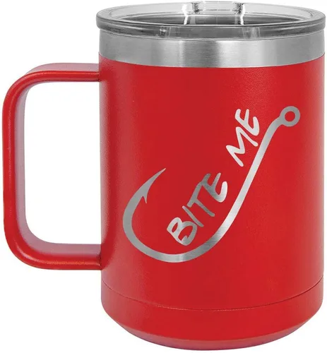 Vista 7 de BITE ME Negro 15 oz Taza de café w/tapa deslizante Taza de café de viaje aislada Ideas de regalos de cumpleaños o Navidad de mujeres u hombres
