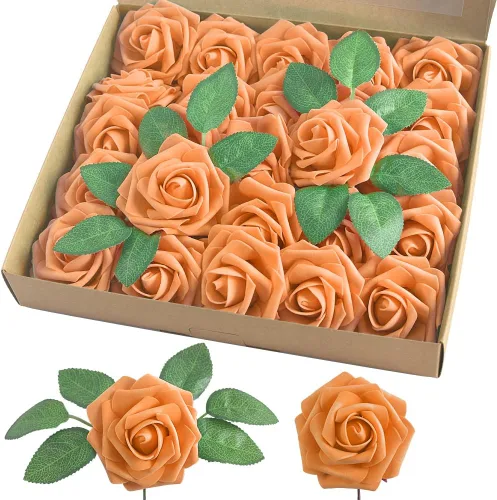 Vista 8 de homEdge Rosa Artificial, 25 piezas de flores artificiales de espuma con tallo para decoraciones del hogar, ramos de boda, fiesta, centros de mesa