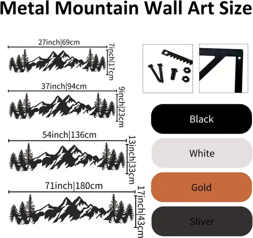 Vista 3 de Arte de pared de metal de montaña, arte de pared de metal de montaña, arte de pared grande montañas, decoración de pared de montaña, arte de pared