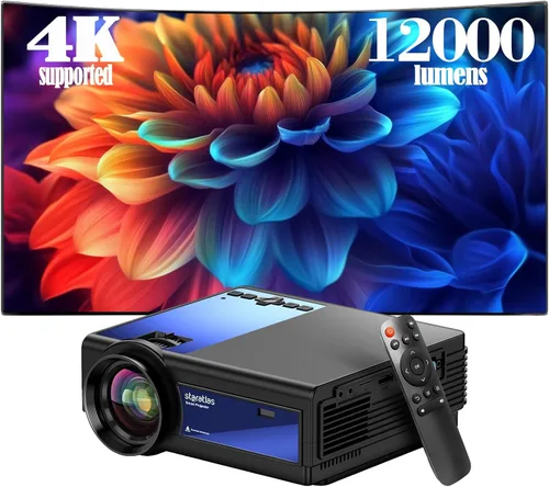 Vista 2 de Mini proyector, proyector Bluetooth WiFi 5G, staratlas 12000L Native 1920* 1080 P, proyector de video al aire libre, cine en casa compatible con Gris