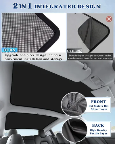 Vista 4 de Parasol negro para techo solar impermeable – Compatible con Tesla Model 3/Highland 2020-2026 – Bloqueo UV y reducción de calor – con hebilla negra