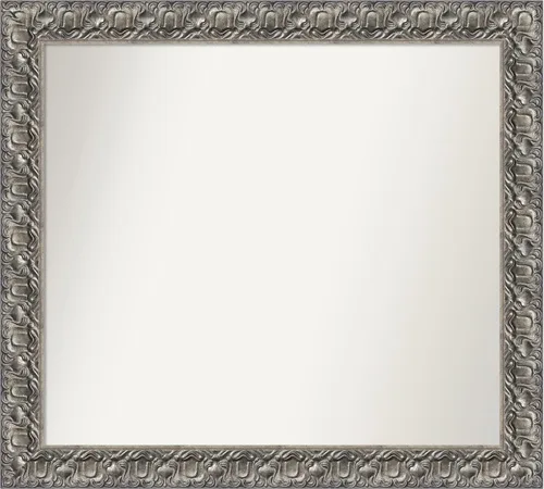 Vista 391 de Amanti Art Espejo de baño plateado para sobre fregadero, 26 x 26 pulgadas, espejo cuadrado de níquel pulido, marco de madera tradicional mediano, se