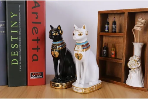 Vista 4 de Stock Show 2 unidades/paquete de 2 piezas de Gatito Egipto Egipcio Bastet Gato de resina Artesanía Adornos de estatua de Gato Novedad Lindo Gato