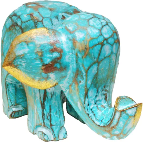 Vista 2 de Estatua de elefante de Stoneage Arts Inc de 5.0 in, verde y dorado, hecha a mano