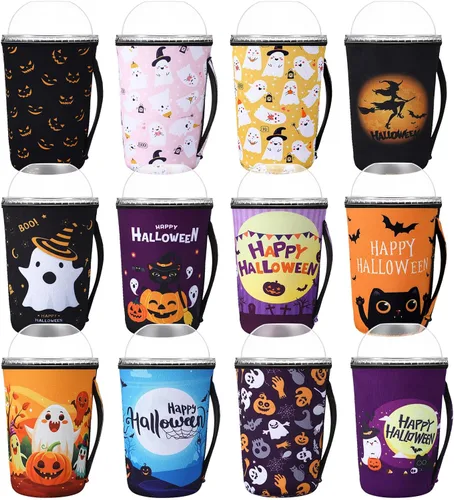Vista 11 de Boao 12 fundas para vaso de neopreno reutilizables con asa, funda aislada para taza para café helado, bebida fría, anticondensación, sin sudor