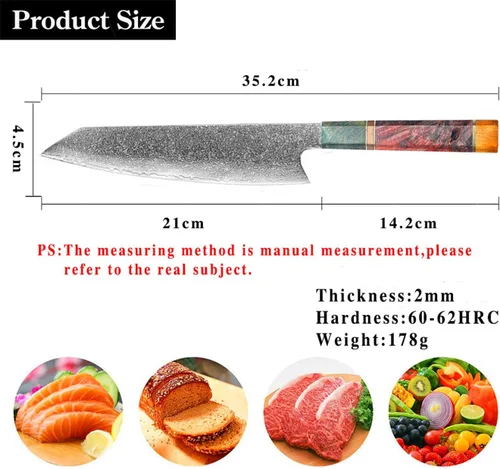 Vista 7 de Waterboss,Cuchillo Kiritsuke de 8 pulgadas,67 capas Damasco Japonés AUS-10 Super Steel Blade,Mango octogonal Wodden Estable,Cuchillo de chef
