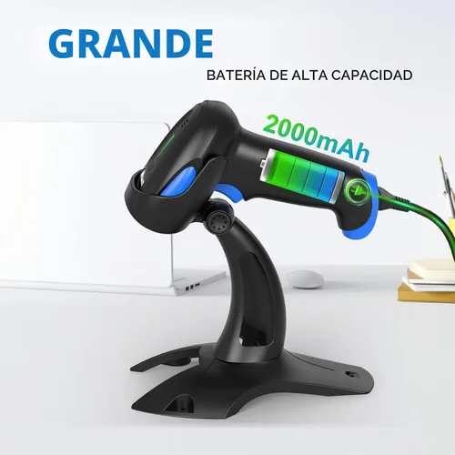 Vista 7 de Alacrity Escáner de Código de Barras Inalámbrico 2D 1D con Soporte, Conectividad 3 en 1 Bluetooth 2.4G Inalámbrico USB con Cable, Lector de Código