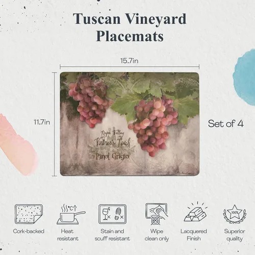 Vista 2 de Pimpernel Tuscan Vineyard - Juego de 4 manteles individuales