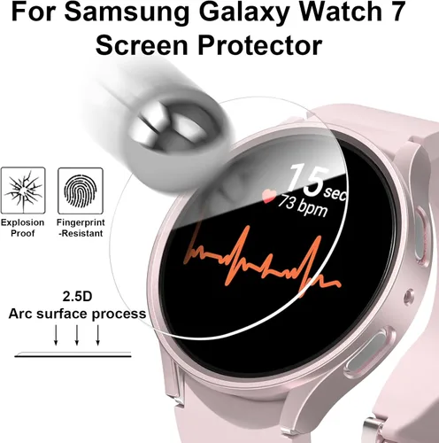 Vista 2 de [Paquete de 5+5] Funda protectora de pantalla para Galaxy Watch 7 de 40 mm, cubierta protectora impermeable + protector de pantalla de vidrio