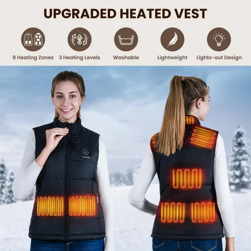 Vista 2 de FUNPRO Chaleco térmico para mujer, controlador inteligente 5 en 1, chaleco térmico con diseño de luces (no incluye batería)