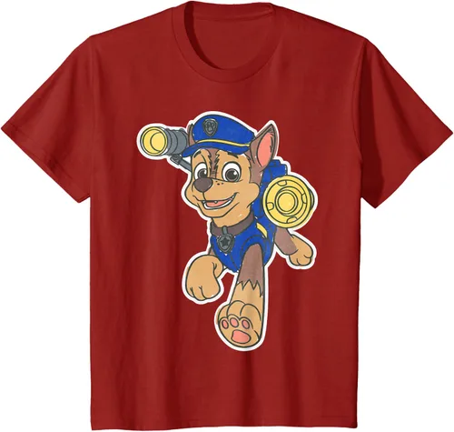 Vista 50 de Paw Patrol Chase Character Patch - Camiseta negra de manga corta con cuello redondo y ajuste clásico, talla S Negro