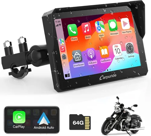 Vista 9 de Carpuride W502 motocicleta GPS inalámbrico portátil Carplay/Android Auto impermeable coche estéreo, 5 "IPS pantalla táctil con doble Bluetooth