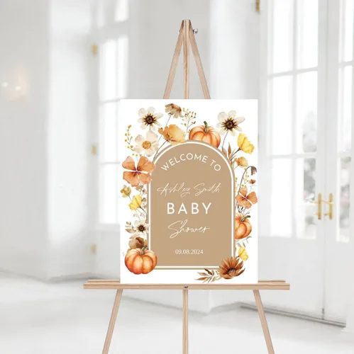 Vista 9 de Cartel de bienvenida de baby shower, cartel de bienvenida editable con texto en inglés "It's a Girl Woodland", letrero de bienvenida de baby shower
