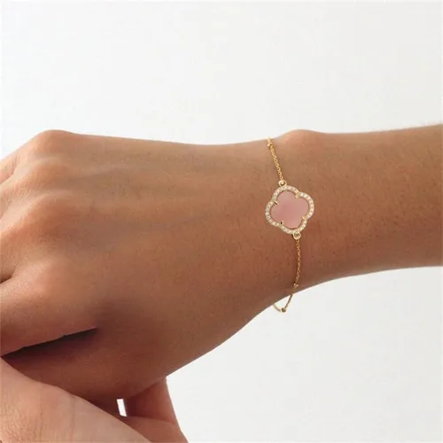 Vista 4 de Pulsera ajustable de cristal de trébol de la suerte chapada en oro de 18 quilates para mujer, ajustable, simple, a la moda, regalos de cumpleaños