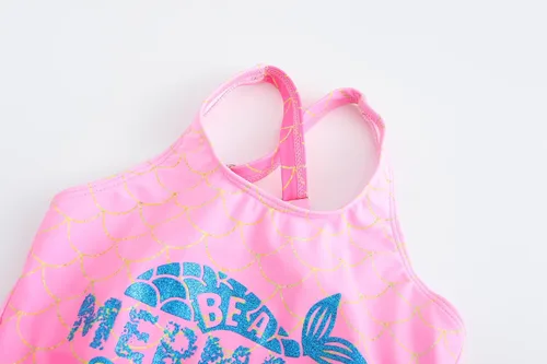 Vista 3 de Akokvlar Traje de baño de unicornio de una pieza de sirena para niñas pequeñas, conjunto de dos