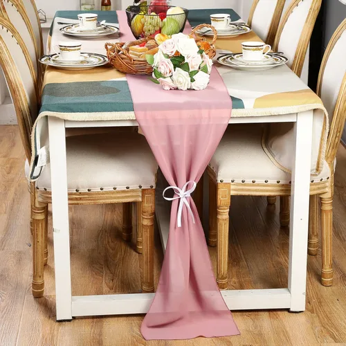 Vista 6 de Chumia Paquete de 24 caminos de mesa de gasa, románticos y traslúcidos, para decoración de bodas, despedidas de soltera, fiestas, 118 x 12 pulgadas