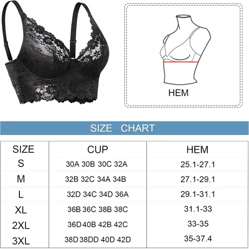 Vista 7 de Rolewpy Bralette Bralette de encaje para mujer acolchado Minimizador de apoyo con cierre ajustable superior