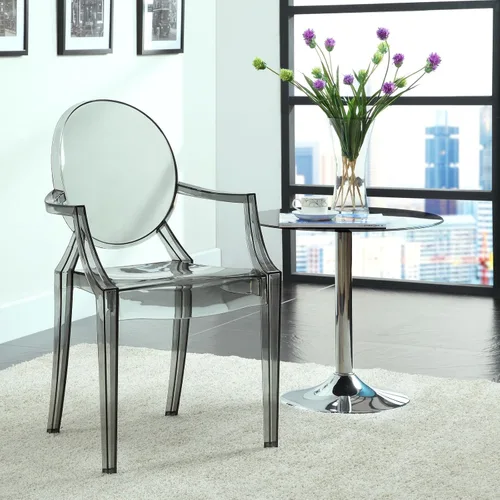 Vista 2 de Modway Casper Moderno Acrílico Apilamiento Dos Sillones De Comedor En Humo