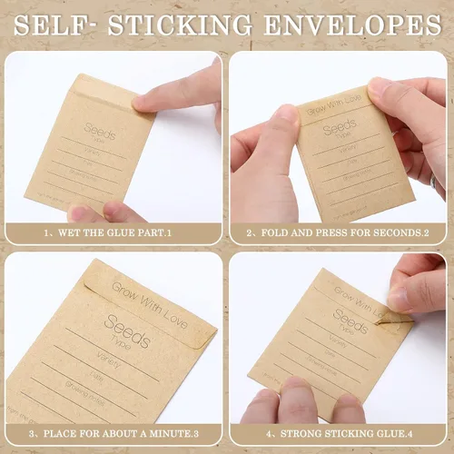 Vista 3 de Teling 100 sobres de semillas de boda, pequeños paquetes de papel kraft para recuerdos de boda, 2.25 x 3.25 pulgadas, sobres rústicos autoadhesivos