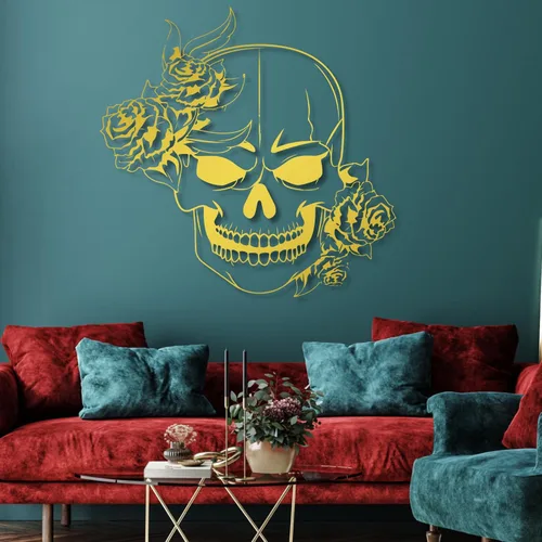 Vista 3 de Arte de pared de metal de calavera de azúcar, arte de pared de metal de calavera, decoración de pared de metal gótico, arte de pared de metal