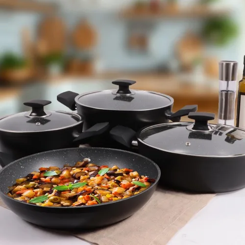 Vista 2 de Serenk Juego de ollas y sartenes de acero inoxidable, antiadherentes, 7 piezas, utensilios de cocina no tóxicos, utensilios de cocina de inducción
