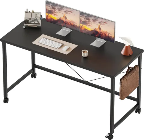 Vista 37 de Mericonia Escritorio de computadora, escritorio de juegos para espacios pequeños, mesa moderna de estilo simple para oficina en casa, mesa de Negro