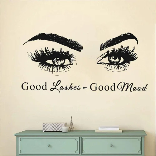 Vista 2 de Adhesivo para pared de ojos para decoración de interiores del hogar, pestañas de salón de belleza, pestañas para pared, calcomanía de cejas