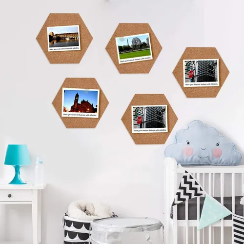 Vista 8 de HBlife - Tablón de anuncios autoadhesivo con diseño hexagonal de corcho, 10