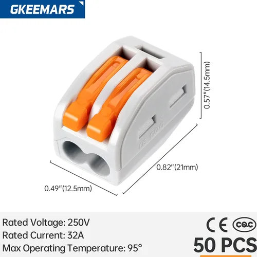 Vista 5 de 50 conectores de cable de palanca, conectores de empalme compactos para cables flexibles trenzados sólidos (2 conductores-naranja)