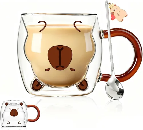Vista 18 de Binoster Tazas Lindas de Oso Kawaii de Vidrio de Doble Pared para Café y Té, Taza de Yogur Divertida, Regalo Novedoso para Mujeres, Sus Amigas