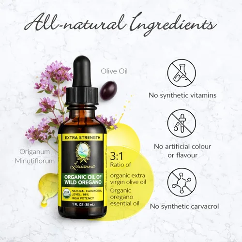 Vista 3 de Louianna - Aceite orgánico de orégano silvestre, aceite puro de gotas de orégano, con 80 por ciento de Carvacrol, para uso oral o tópico, 1.0 fl oz