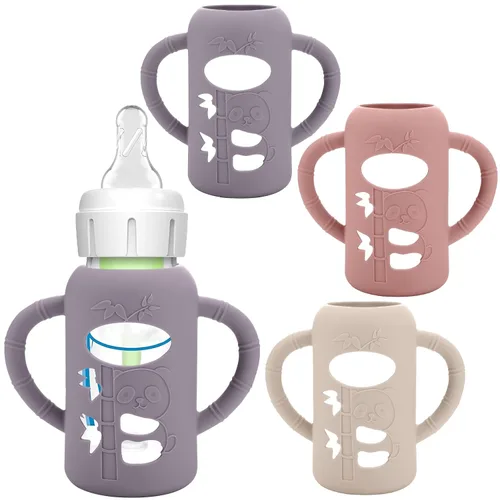 Vista 14 de BUSOHA Paquete de 3 fundas de silicona para biberones de vidrio Dr. Brown's Verde oscuro+gris+azul claro