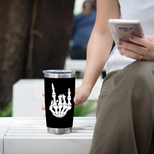 Vista 3 de NVJUI JUFOPL Vaso de mano de esqueleto con tapa, regalos divertidos para hombres y mujeres, regalos de cumpleaños para papá y mamá, taza de café